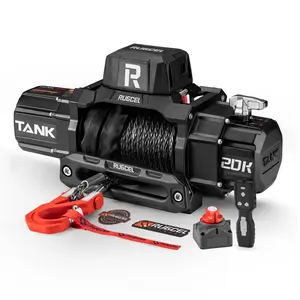 RUGCEL WINCH 20000lb Waterproof Electric Synthetic Rope Winch 12V with Hawse Fairlead,Black Rope,for Truck SUV,2 in 1 Infrared Remote Control