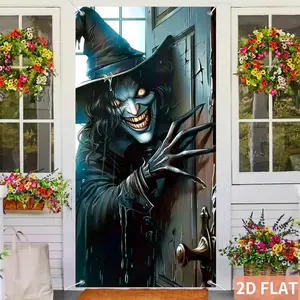 1pc 2d flat Scary Witch Outdoor Flag, Halloween Flag/ Door Cover 71x35 Inch Decorative Banner Creepy Witch Door Banner Spooky Halloween Decoration for Front Door Scary Witch Wall Cover for Indoor Outdoor Haunted Porch Decor