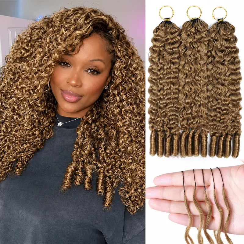 #27 Honey Blonde Highlight Crochet Human Hair Burmese Curly Feather Human Hair Extension Invisible Miracle Knots Boho Braids Knotless Box Braids 4 To 5 Pcs For Full Head Pre-Separated 50g/Pack 40 Strands #DealsForYouDays