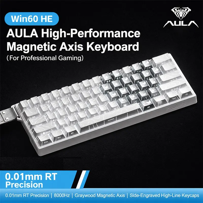 AULA WIN60 HE mini keyboard, 61-key wired connection, plug and play, cool RGB lighting effect, magnetic axis hot plug, specially designed for e-sports games, quick trigger response, suitable for notebook/computer equipment connection.