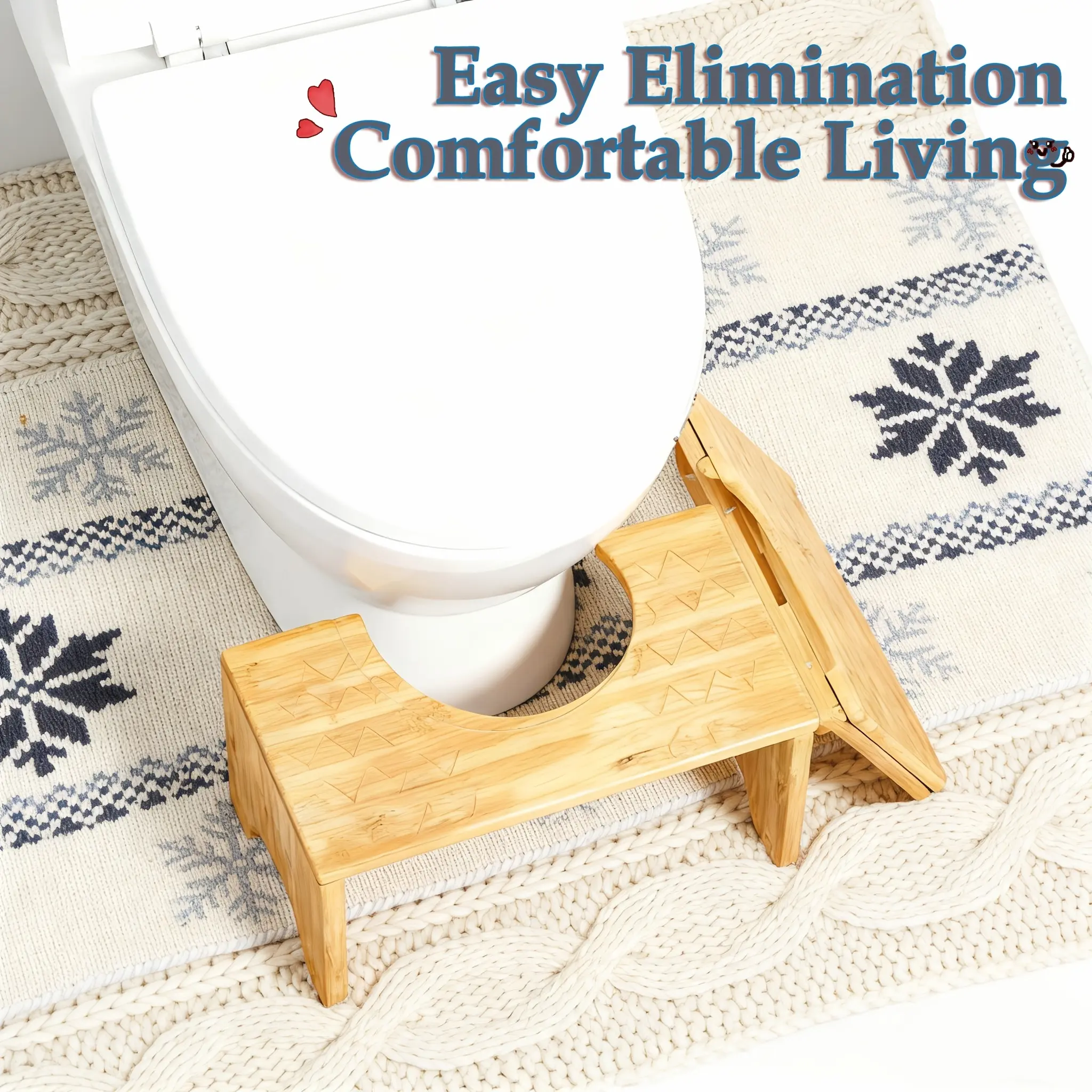 Foldable Bamboo Toilet Stool, Collapsible Squatting Stool for Space Saving And Travel, Ergonomic 7 Inch Height with Non-Slip Feet for Natural Constipation Relief, Easy Storage Bathroom Footstool