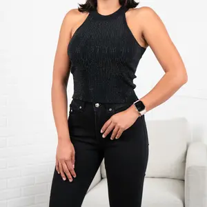 Alina Sleeveless Rhinestone Top – Women’s Sparkly Tank, Slim Fit Party & Going-Out Top