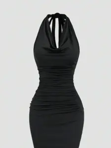 Women's Pleated Neckline Bodycon Fish Tail Dress, Party Wear, Elegant Evening Gown, Perfect for Special Occasions