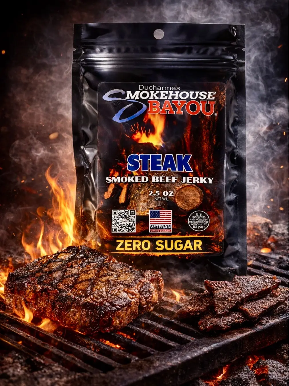 Smokehouse Bayou Steak Smoked Beef Jerky – Zero Sugar – 2.5 oz – High Protein Snack