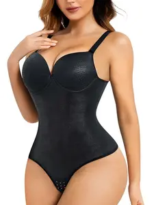 Women's Faux Leather Animal Print Shapewear Bodysuit, Underwire Support, Adjustable Straps, Double Layer Waist & Abdomen Control, Button Design, Womenswear