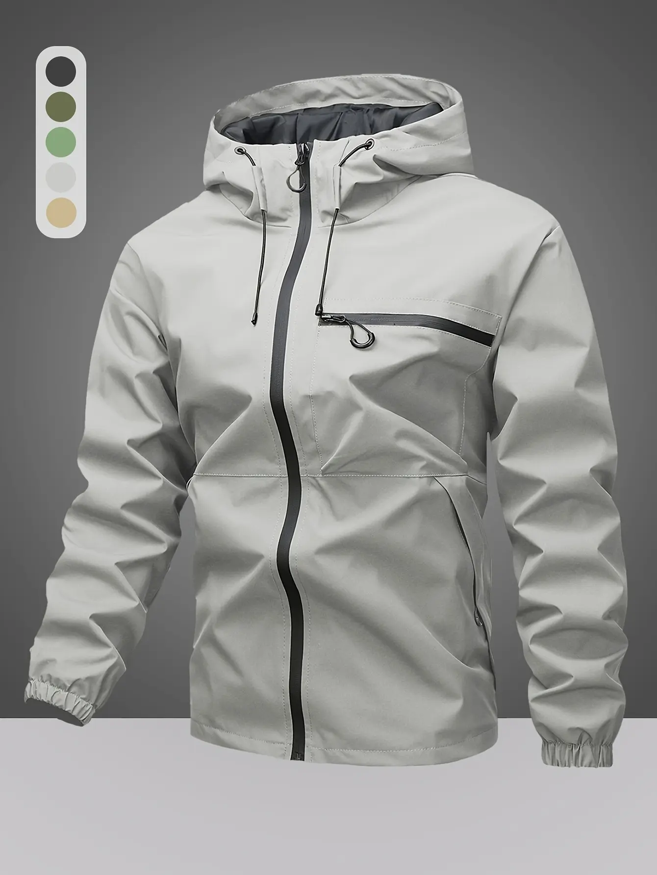 Men’s Waterproof Windproof Minimalist Hooded Rain Jacket - Black, Lightweight, Smooth Fabric Shell, Zip Closure, Chest Pocket - Office Commuting Outdoor Windbreaker (Menswear Coats Jackets Tops Long Sleeve)