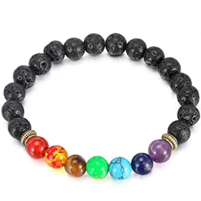 Seven Chakra Lava Reiki Crystals Stone Bracelet spiritual gifts