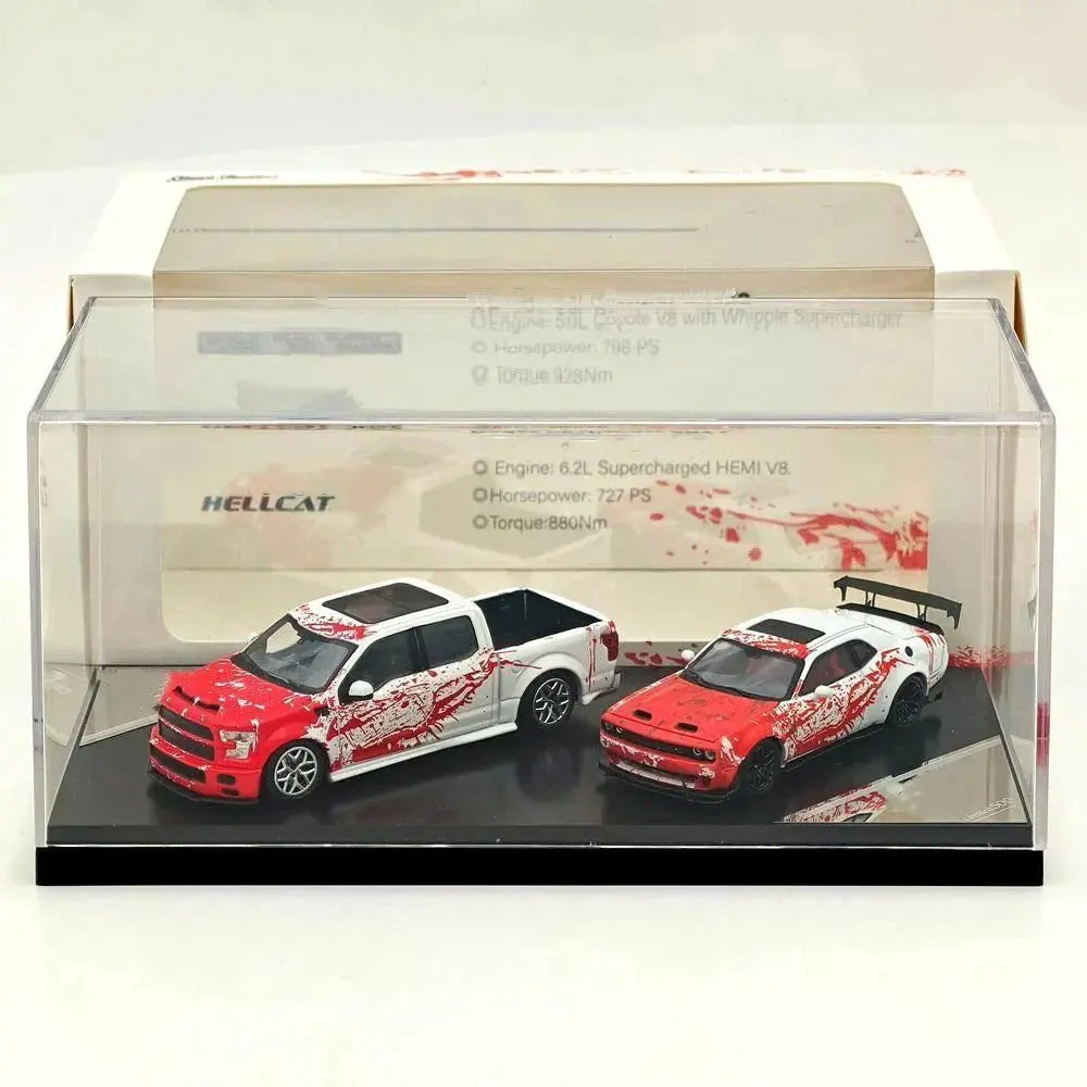 Stance Hunter 1:64 Scale HEC Exclusive Double Set - Shelby F150 & SRT Hellcat Red White Splash Diecast Model Cars