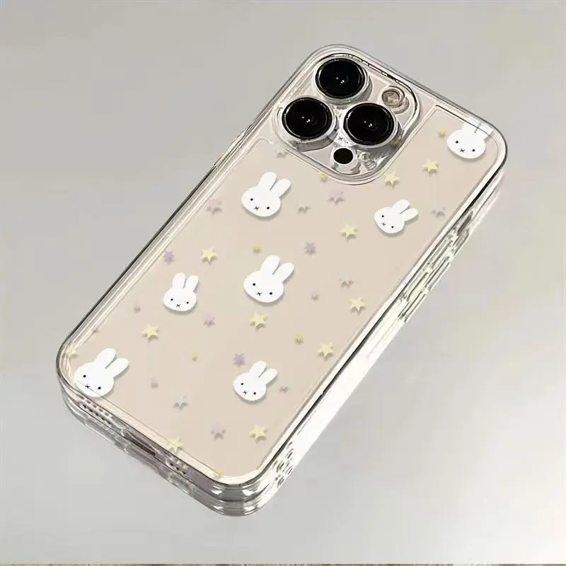Miffy Kawaii Cartoon TPU Transparent Shockproof Phone Case - Full Print, Fingerprint-Proof Cute Anime Rabbit Accessory for iPhone 17 Air, 16 Pro Max, 15 Pro Plus, 14, 13, 12, 11 with Device Protection