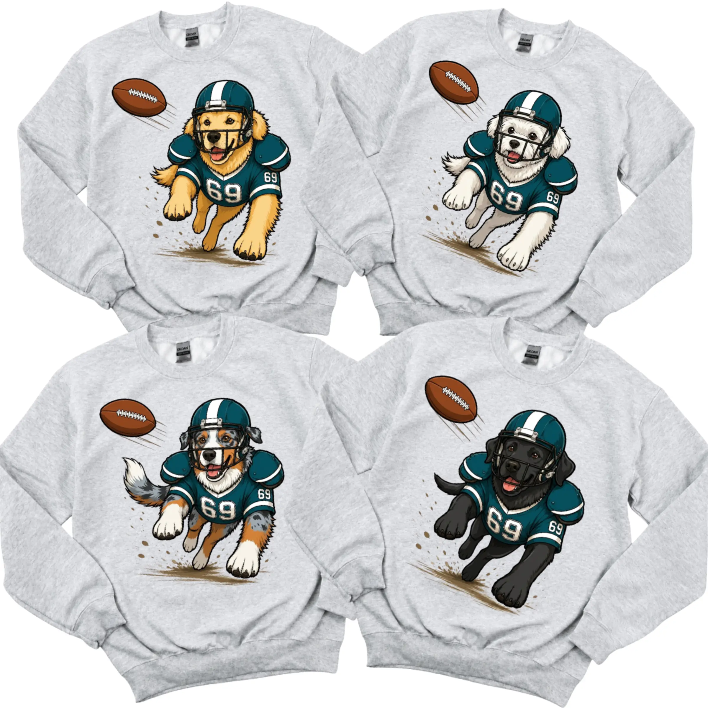 50+ Dog Breeds Football Sweatshirt, Personalized Football Puppy Pullover, Cute Dog Lover Game Day Sweatshirt, Fall Sports Outfit, Football Fan Gift