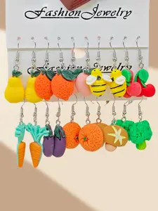Cute Cartoon Fruit Vegetable Earrings Set, Fruit Veggie Earrings, 10pcs-20pcs, Sweet Women's Jewelry Gift Idea, Perfect for Her, Adorable Design