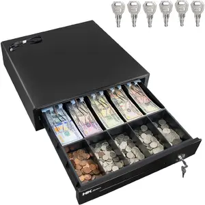 16" Heavy Duty Black POS  Drawer with 5Bill/5Coin, Removable  Compartment ONLY, 24V, RJ11, Single Large Front Media Slots, Black