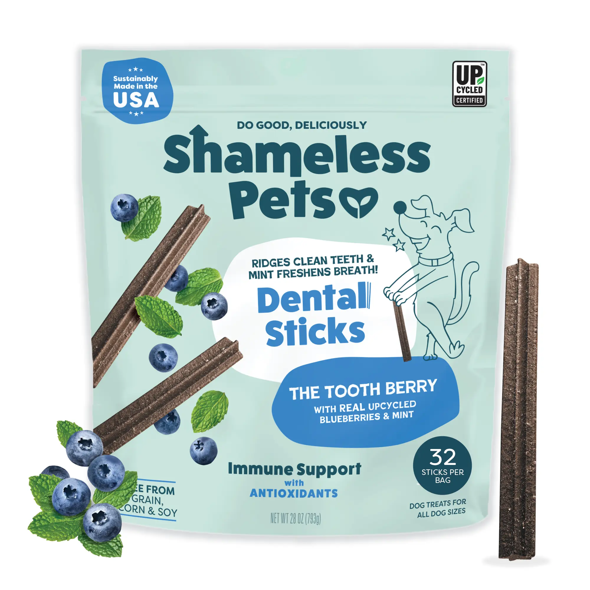 Shameless Pets Tooth Berry Dental Sticks 32-Count Bag