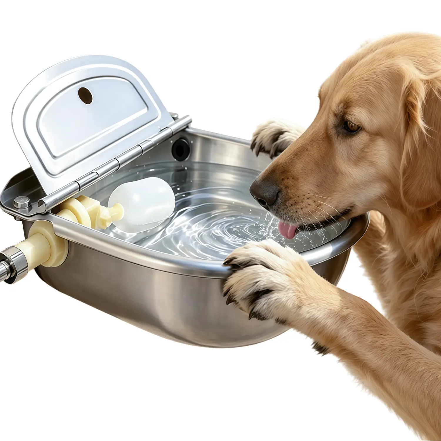 Automatic Outdoor Dog Water Bowl Dispenser - Heavy-Duty Stainless-Steel Self Filling Pet Waterer with Hose Adapter, Large Capacity Dog Fountain for Backyard, Patio & Farm