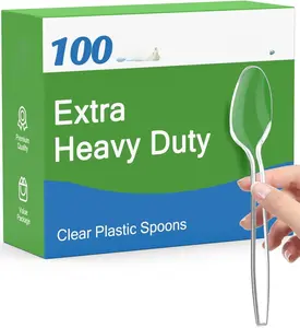 100 Count Clear Plastic Spoons Disposable, BPA-Free, Heat Resistant, Solid and Durable Disposable Spoons Heavy Duty Bulk, Premium Spoons plastic disposable for Party Supply