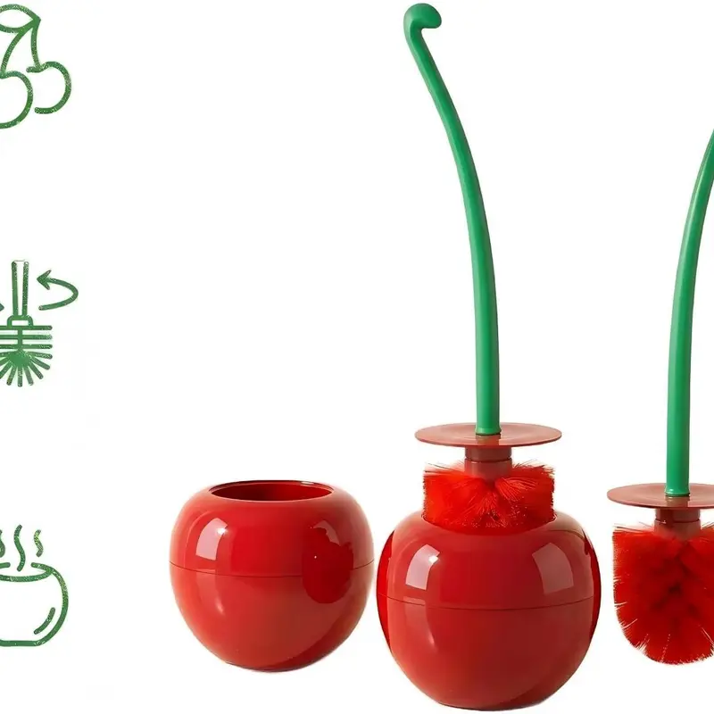 1pcs Kawaii Cherry Touch Plastic Toilet Bowl Brush Set - Lightweight Unisex Bathroom Cleaning Tools, Cleaner, Playful-Look Home Toilet Scrubber