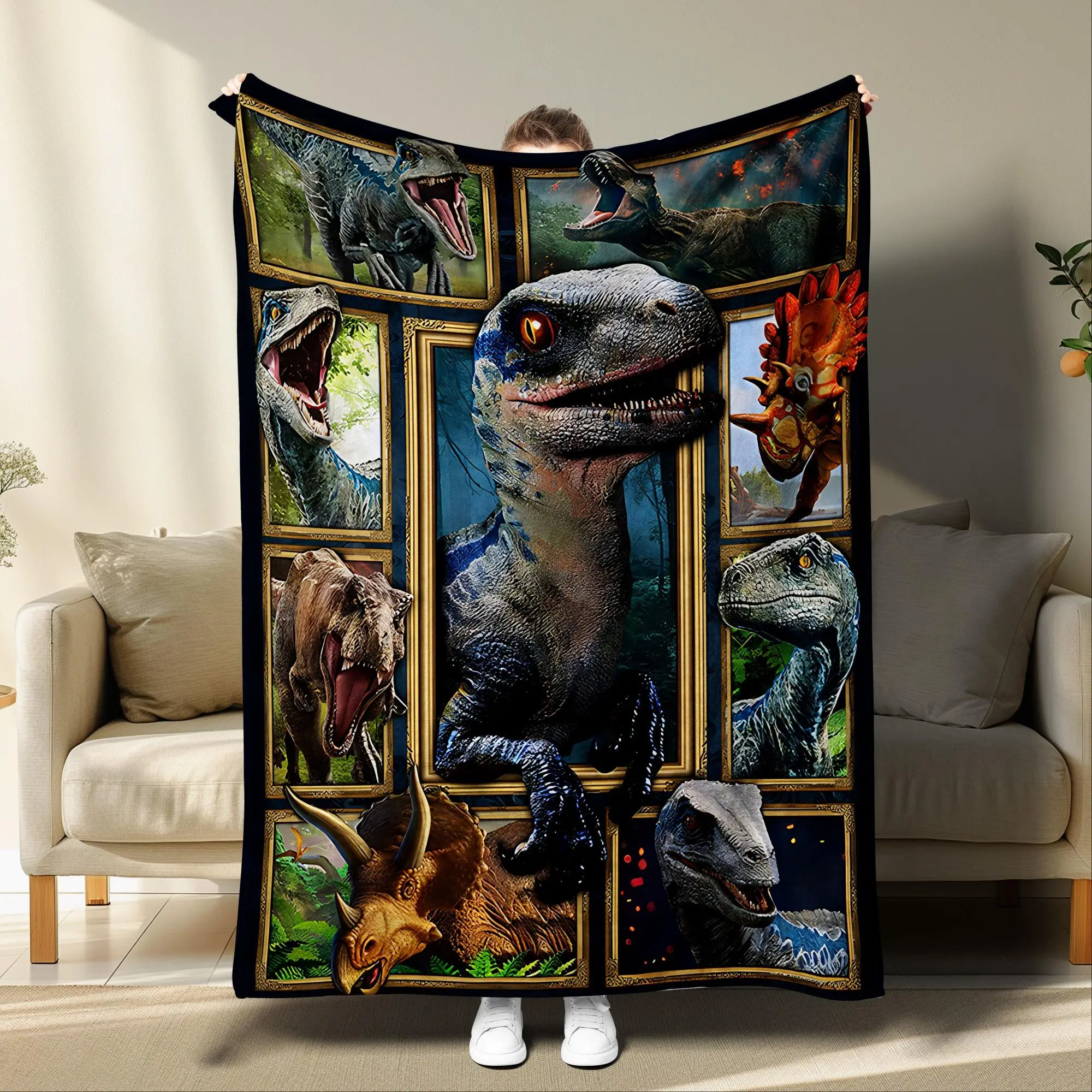 Dinosaur Print Blanket, 1 Count Soft Comfortable Throw Blanket, Warm Napping Blanket for Bed Couch Sofa Chair