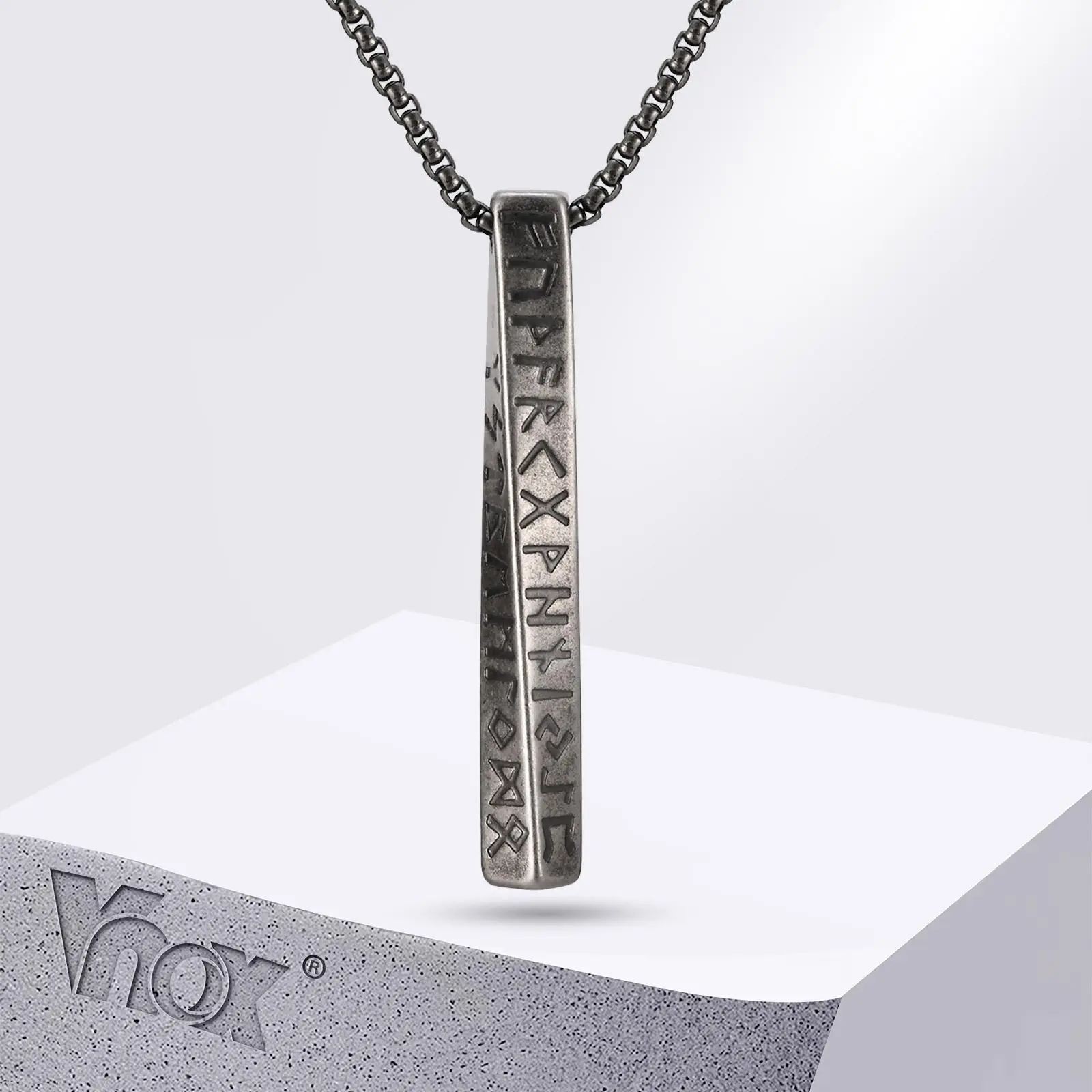 Vnox Viking Runes Valknut Necklaces for Men Boys, Antique Stainless Steel Mobius Bar Pendant Necklaces,Norse Viking Odin Jewelry