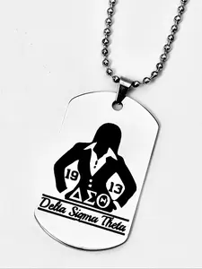 Delta Sigma Theta 1913 Letter Pattern Dog Tag Necklace, Fashion Jewelry for Party, Daily Clothing Decor, Trendy All-Match & Exquisite Jewelry for Birthday Gift