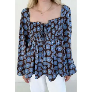 Honey Floral Print Smocked Babydoll Top