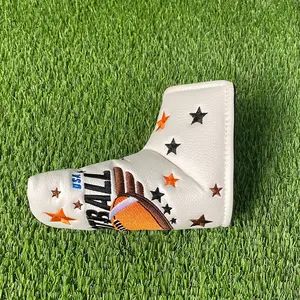 American Football Embroidered Golf Putter Cover, Star Print Design, PU Material, Universal Putter Protector, Sports Style Ball Bag Accessory