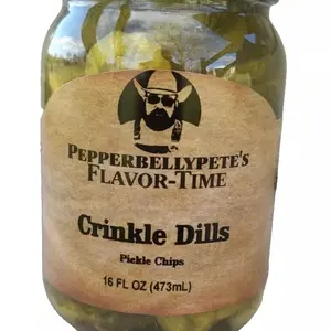 PEPPER BELLY PETE'S CRINKLE DILLS - 16 OZ JAR OF DILL PICKLES