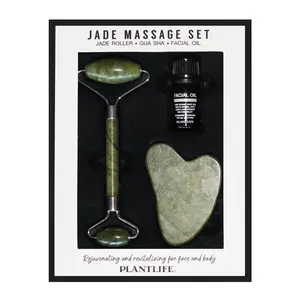 Plantlife Jade Massage Set – 3‑Piece Natural Gemstone Facial & Body Tools