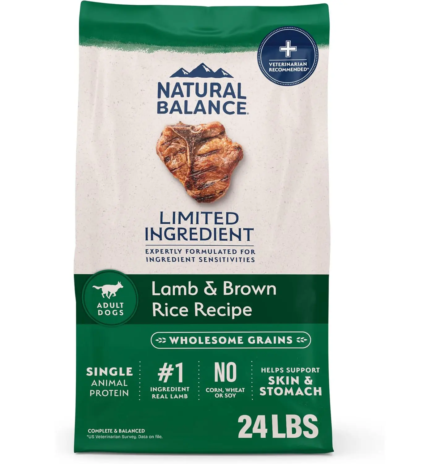 Natural Balance Limited Ingredient Adult Dry Dog Food - Complete Nutrition for Adult Dogs - Wholesome Grains Brown Rice Recipe - Limited Ingredient Formula - 24 lb - Lamb & Brown Rice