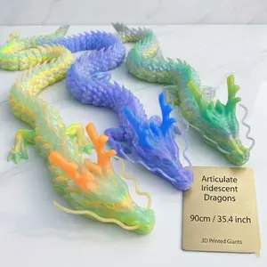 35.4-in Gradient 3D Printed Chinese Dragon Sculpture - Adjustable Pose Joints, Crystal Gradually Turns Green, Home Office Desktop Decor, Unique Christmas Gift for Him Decorative Ornaments