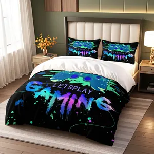 3-Piece Game Controller Graffiti Soft Bedding Set, Boys & Teens Colorful Hip-Hop Trend Sheet Set, Includes 1 Fitted Sheet & 2 Pillowcases