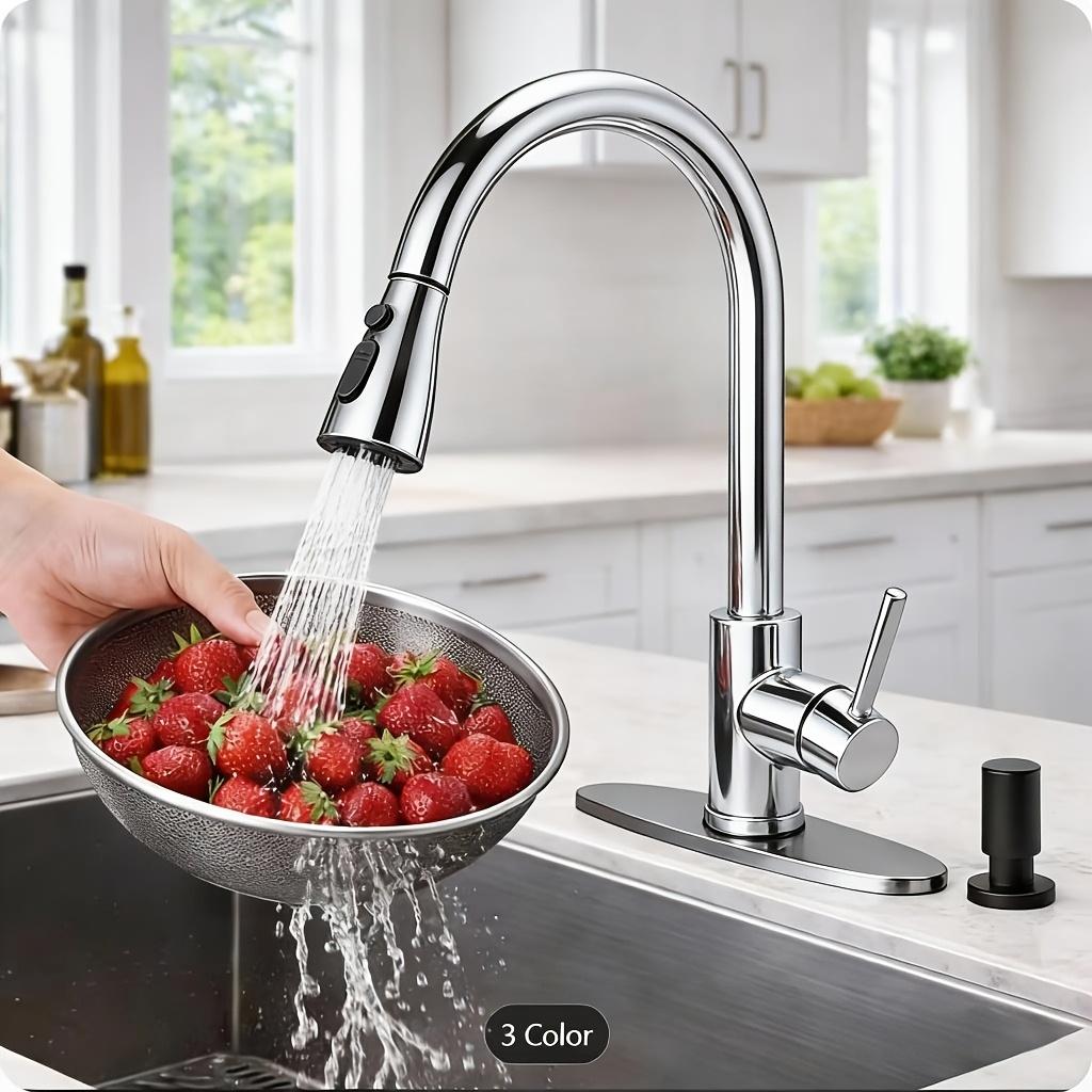 2pcs Kitchen Faucet Head Replacement Chrome, 3-Function Pull Down Faucet Spray Head Universal Pull-Out Sink Sprayer Nozzle, Easy Installation, High Pressurpre