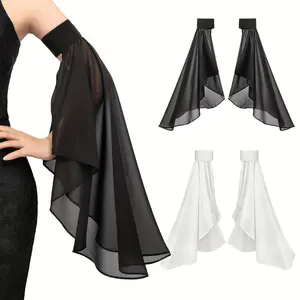 [Gothic Sleeves] Elegant Gothic Long Tulle Sleeves with Detachable Chiffon Gloves | Black & White Flared Bell Sleeves | For Weddings, Halloween, Renaissance Fairs & Medieval Costume Parties | Gothic Style
