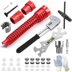 Plumbing Wrench Faucet Installation and Removal Tools, Upgrade Pipe Threader, Screw Extractors, Under Sink Wrench Faucet Tool Set with Shower Head Gasket and Faucet Washers
