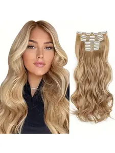 Ombre 18 Inch Long Women'S Wave Clip-in Hair Extensions Synthetic Wavy Hair - 140g Natural-Looking Synthetic Hairpiece with Soft Waves for Women