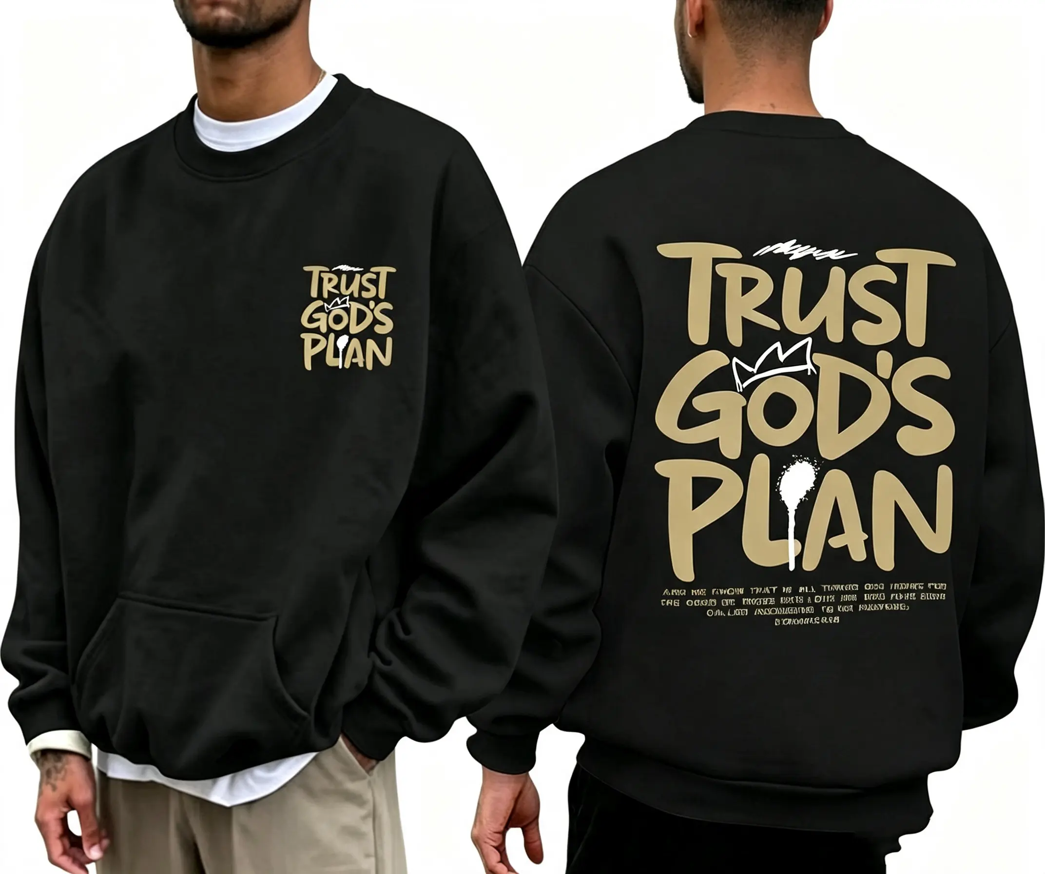 Christian sweatshirt, "Trust God's Plan" graphic front and back, crewneck sweatshirt, oversized fit, men and women, vintage faith streetwear Black Long Breathable Cargo