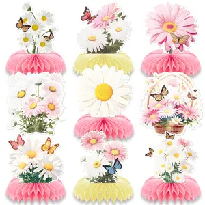 9 Pcs Daisy Flower Birthday Party Centerpieces Decorations Daisy Butterfly Honeycomb Centerpieces 3D Centerpieces for Tables Pink Table Toppers Boho Groovy Birthday Party Decorations Girl Baby Shower Set Ornaments