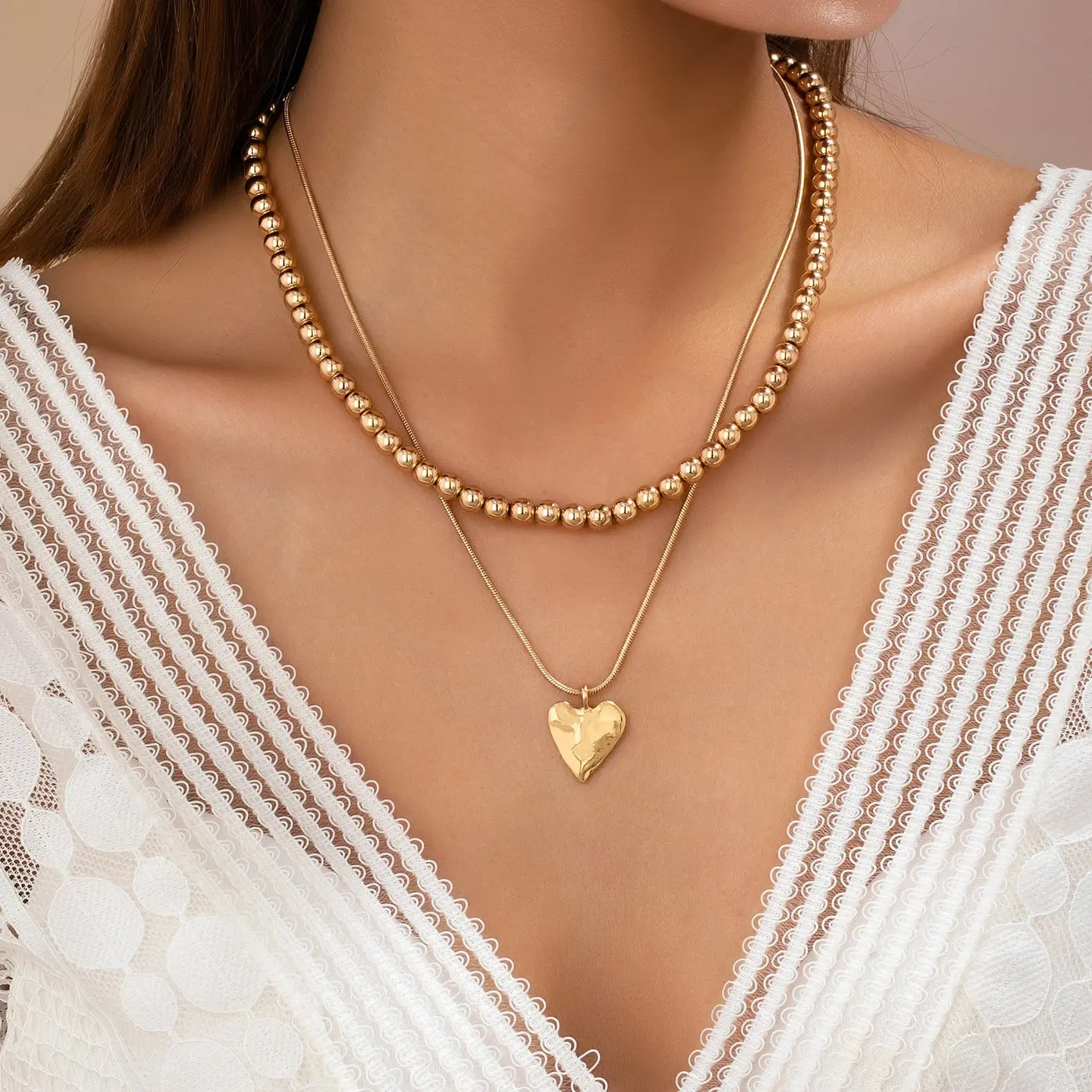 Hammered Heart + Ball Chain Necklace