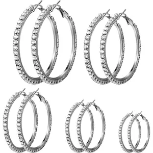 5 Pairs Large  Hoop Earrings Set Big Shiny 3-7 cm Round Party Lightweight Rhinestone Sparkly Hoop for Women  Party  Wedding Date