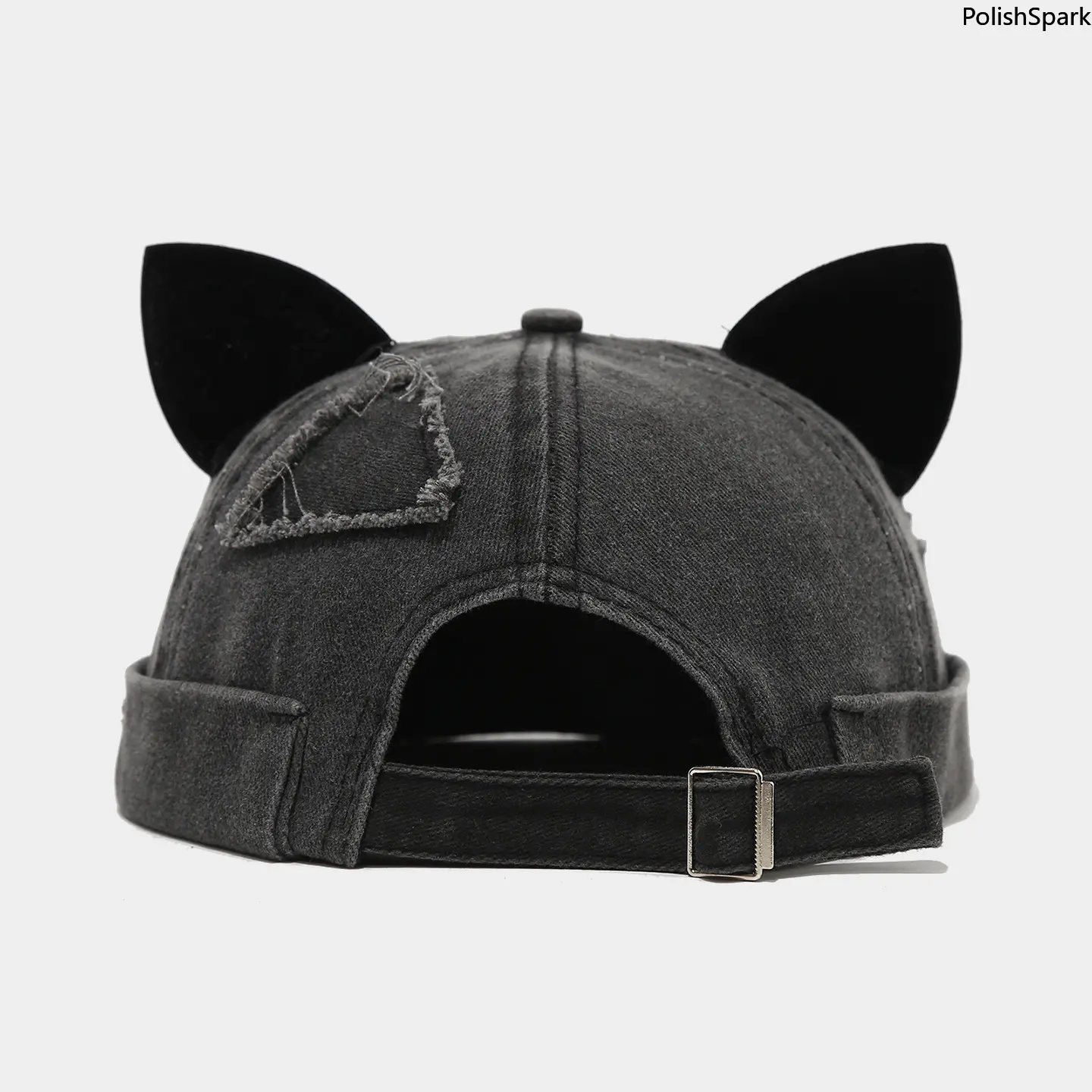 Cat Ear Docker Cap - Vintage Washed Distressed Brimless Casual Outfits Hat, Adjustable Rolled Edge Skull Cap with Cute Ears for Women Streetwear Cosplay, Cool Summer Hats, Casual Outfits Cap, Cool Hats