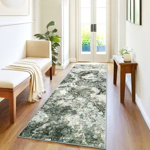 GARVEE Washable Green Runner Rug 2x6, Abstract Non Slip Kitchen Runner, Soft Modern Low Pile Green Area Rugs for Hallway, Indoor Contemporary Accent Carpet for Bathroom Laundry