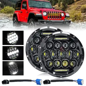 Pair 7 Inch Round LED Headlight for Jeep Wrangler JK JKU TJ CJ DOT Approved Auto Car Accessories with Halo Angle Eyes IP67 Waterproof