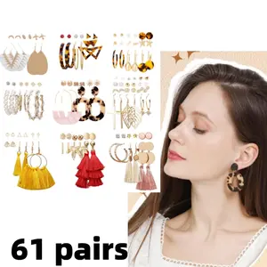 61 Pairs Women's Hanging Earrings Set Fashionable Hypoallergenic Earrings for Valentine's Day Gifts Trendy Jewelry Accessories Christmas Gift