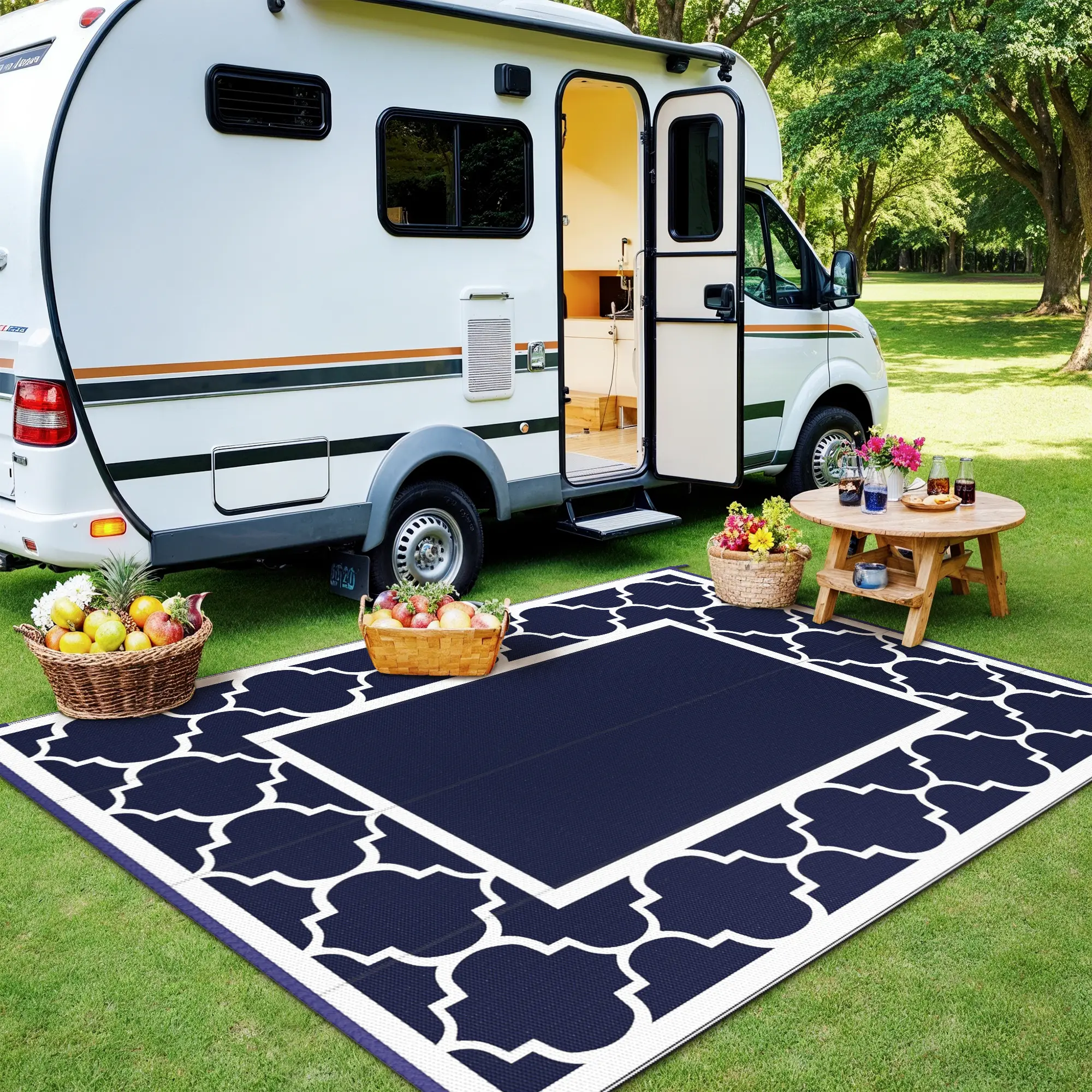 GENIMO Outdoor Rug Waterproof for Patio Outdoorfun Decor, Foldable Reversible Plastic Straw Area Rugs Mat for Camper, Outside Carpet for Rv, Deck, Por
