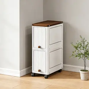 1 piece of drawer-type narrow gap cabinet, multi-layer transparent storage cabinet with plastic handles, floor-standing storage cabinet/storage box for living room and bathroom