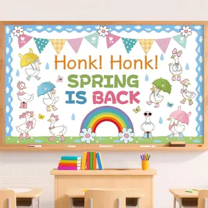 Spring is Back Bulletin Board Decorations Spring Goose Classroom Bulletin Board Set Silly Goose Rainbow Rainy Back to School Supplies for Office Sunday School Wall Door Decor