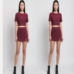 Katalina12-Side Slit Suede Mini Skort 95%polyester 5%Spandex Skirt Basic