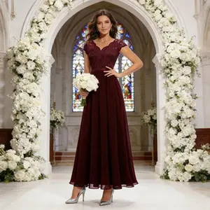 2025 Popular Lace Trim Panel Chiffon Waist-Cinched Maxi Dress