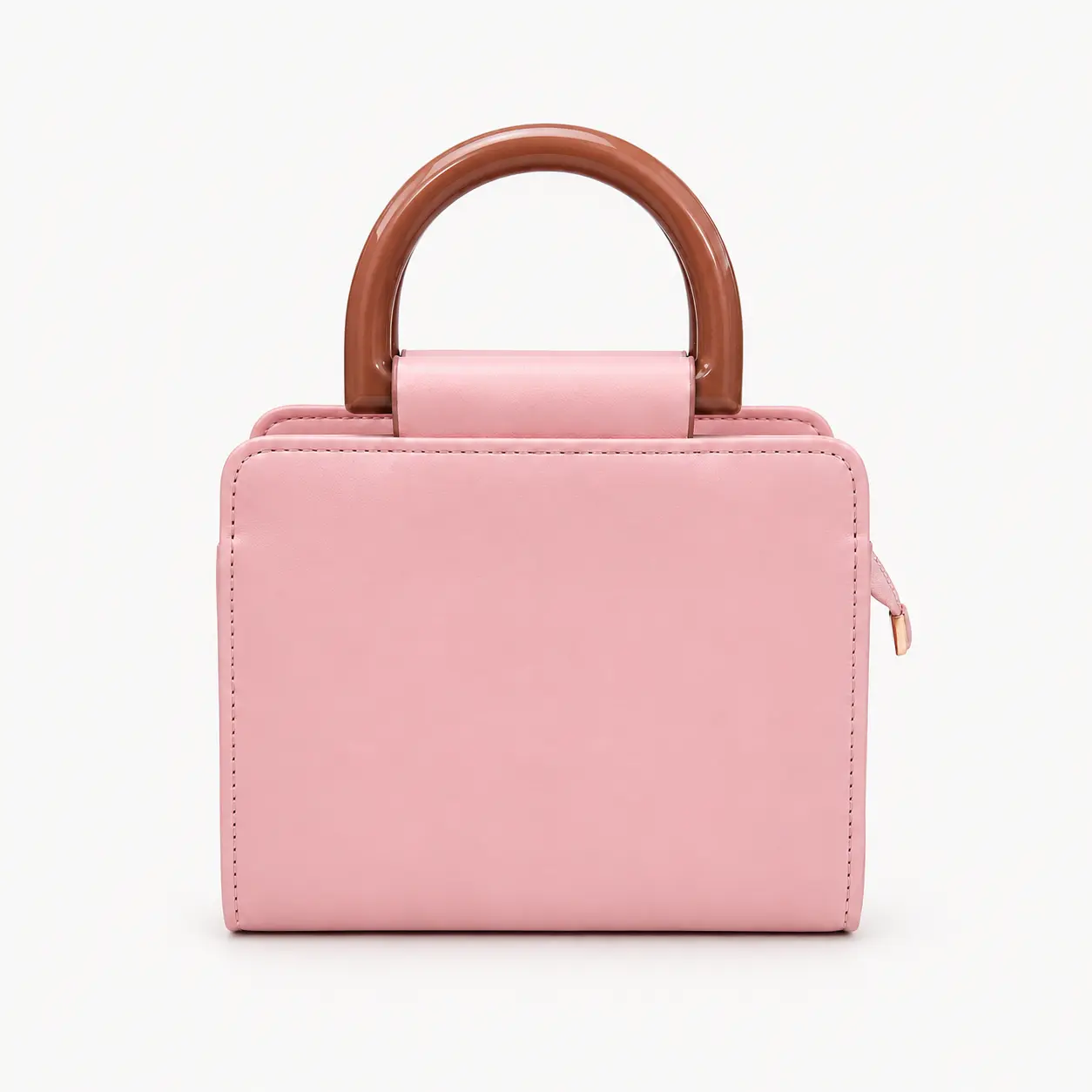 Women's Structured Box Handbag in Blush Pink, Elegant Satchel with Contrasting Glossy Arch Handle, Zip-Top Purse for Parties & Everyday Wear