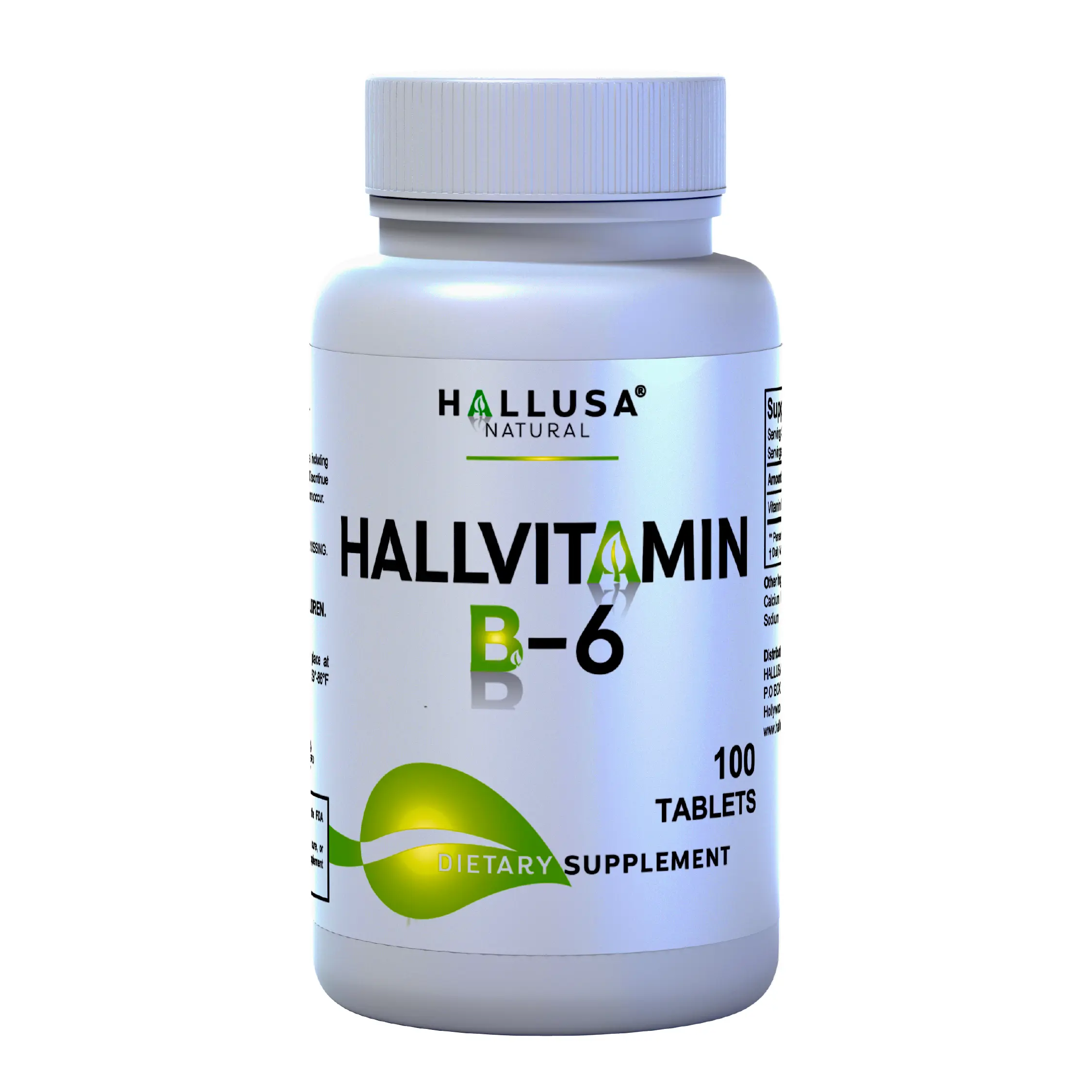 HALLUSA NATURAL Hallvitamin B-6 100 mg Dietary Supplement Capsules - 100 Count, Gluten-Free, Organic, GMO-Free for Adults, Supports Fitness, Metabolism, Brain Health, Daily Wellness, Immune Function