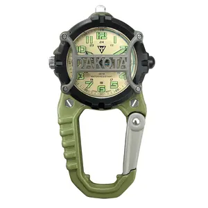 Dakota Analog Caged Clip, Fob Premium Durability Outdoor Gifts for Men, Use for Field and Work, Quality Pocket Watch, Tactical with LED Flashlight with or Without Dial Protector - Green - Dial Cage